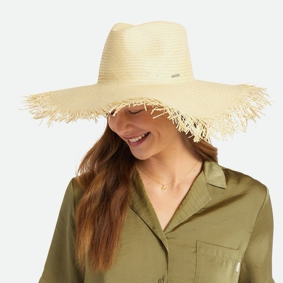 BRIXTON Jo Straw Frayed Fedora Hat - Picture 2 of 9